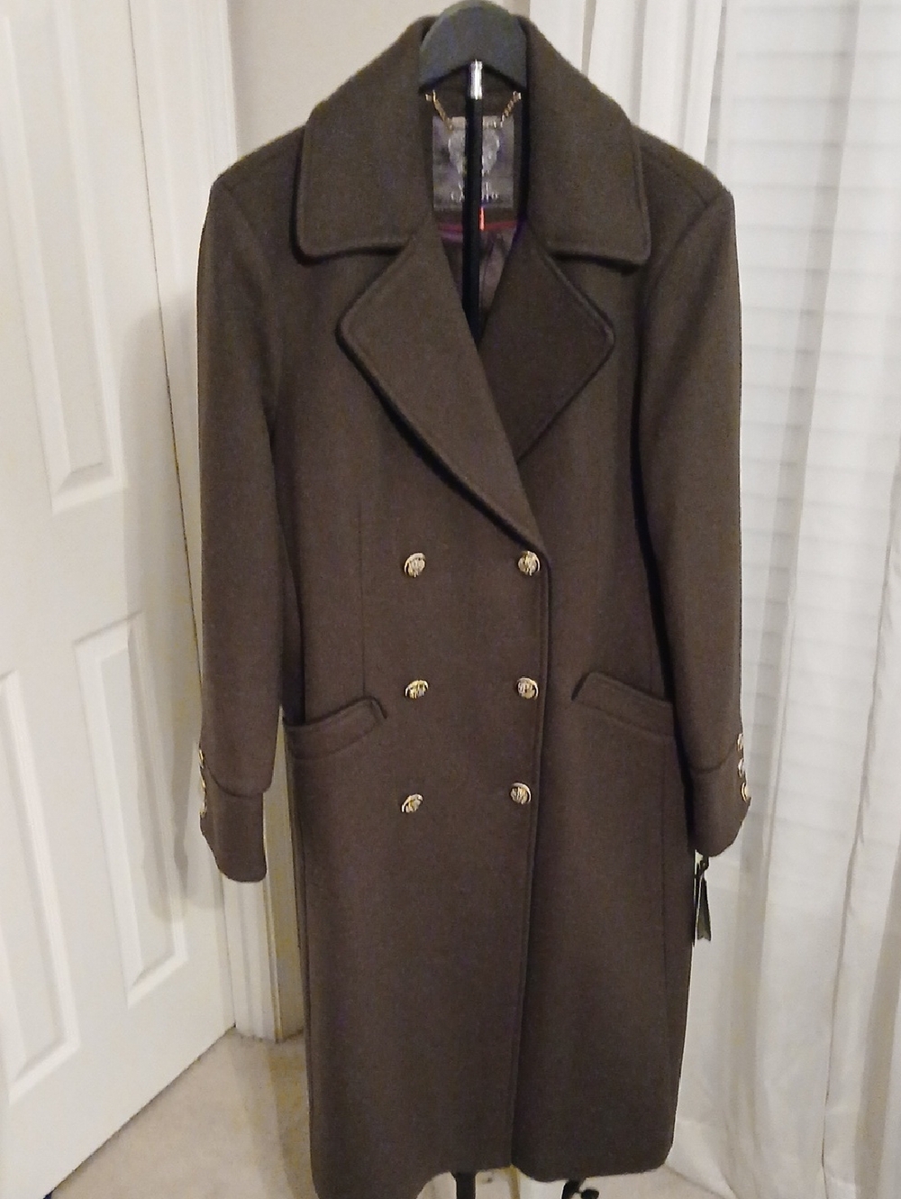 Vince Camuto Olive Green Double-Breasted Wool Pea Coat